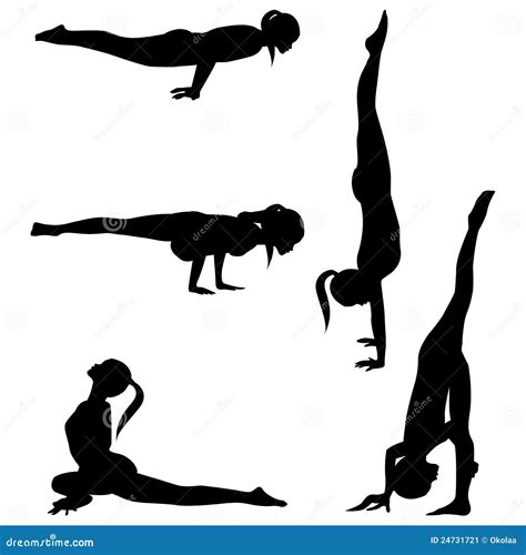 Silhouettes Yoga Practice Group1 Stock Illustration Illustration Of