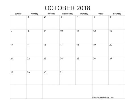 Printable Calendar October 2018 As Pdf And Image
