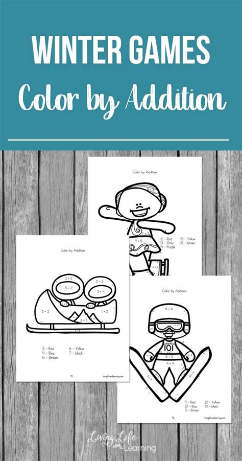 winter games color  addition worksheets  images fun math