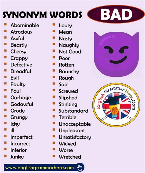 Synonym Words Bad English Vocabulary English Grammar Here Good