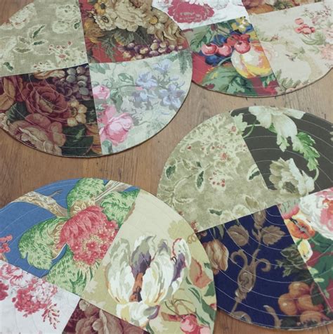 Round Quilted Placemats Mismatched Floral Patchwork Multicolor Etsy
