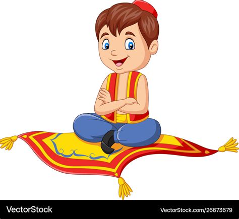 Cartoon Aladdin Travelling On Flying Carpet Vector Image