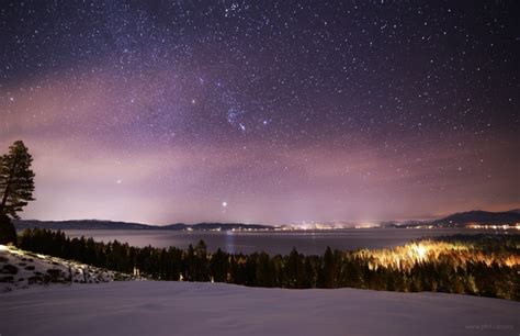 The Winter Night Sky Over Lake Tahoe Last Night Featuring Orion And The