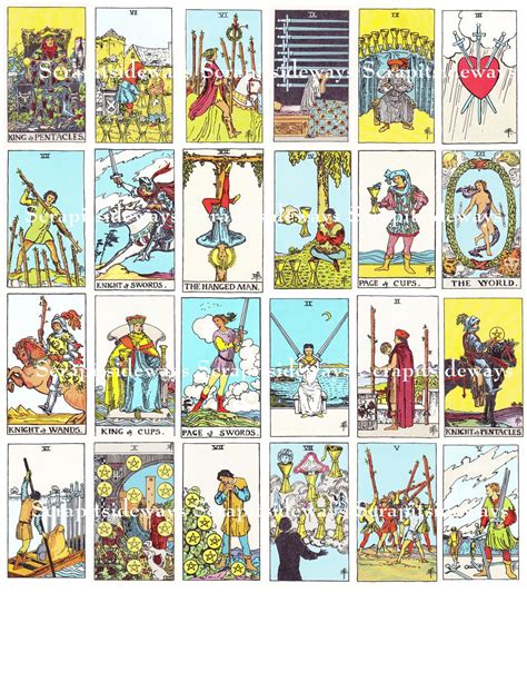 Set Of 78 Rider Waite Tarot Cards Digital Collage Sheet