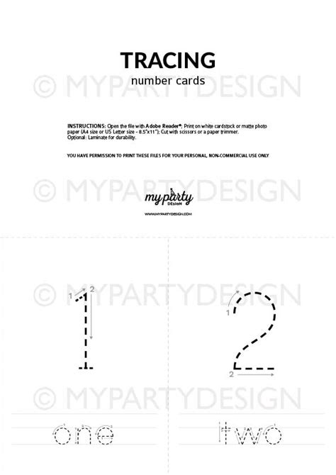 Number Tracing Cards Learning Printable My Party Design