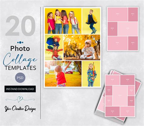 5x7 Digital Photo Collages Templates Psd Templates Etsy