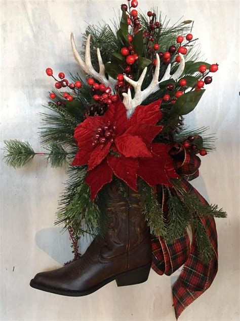 Country Western Christmas Cowboy Boot Wreath Deer Antler  Etsy