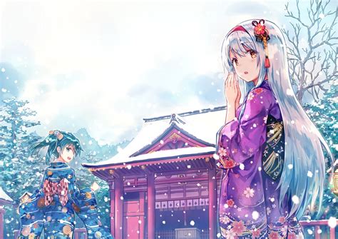 Anime Anime Girls Snow Winter Kantai Collection Christmas Japanese Clothes Kimono