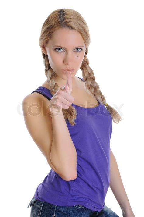 Beautiful Girl With Pigtails Makes A Gesture Isolated On