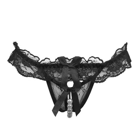 Buy Women Sexy Lace Lingerie Open Crotch Thong Mesh Pearl Temptation