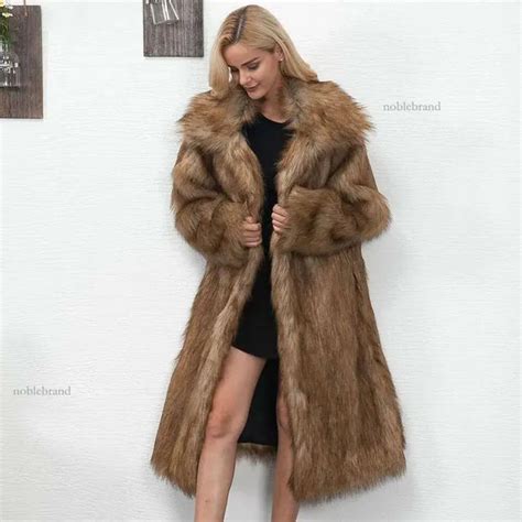 2024 Winter Womens Plus Size Faux Fur Coat Long Slim Thicken Warm Hairy