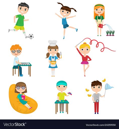 Set Cartoon Children With Different Hobbies Vector Image