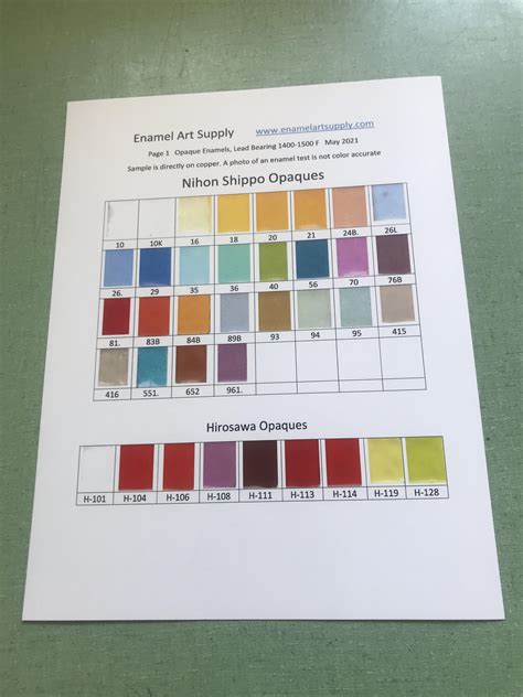 Opaques Color Chart — Enamel Art Supply