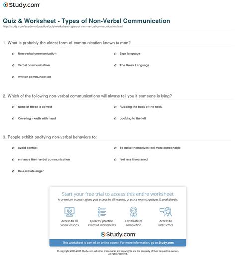 Non Verbal Communication Worksheets — Db