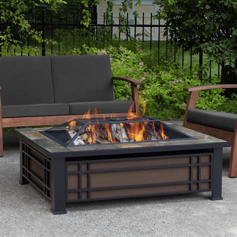 Real Flame Hamilton 43 Inch Rectangle Wood Burning Fire Pit Black