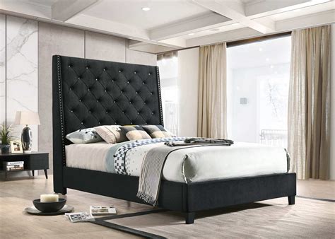 Homfa Queen Bed Frame With Headboard Modern Upholstered Platform Bed Frame For Bedroom Black