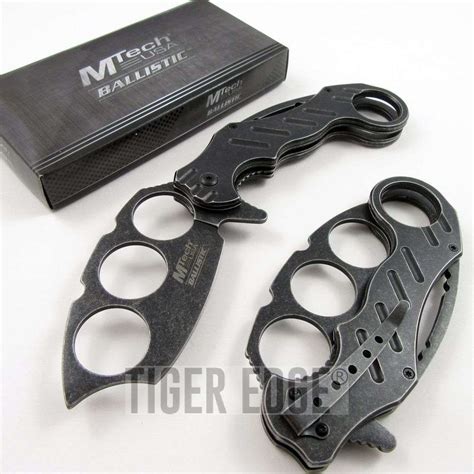 Mtech Stonewash Spring Assist Brass Knuckle Dual Combo Knife Multi Use Edc