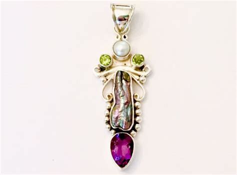samuel b benham bjc sterling silver amethyst peridot pearl pendant necklace ebay