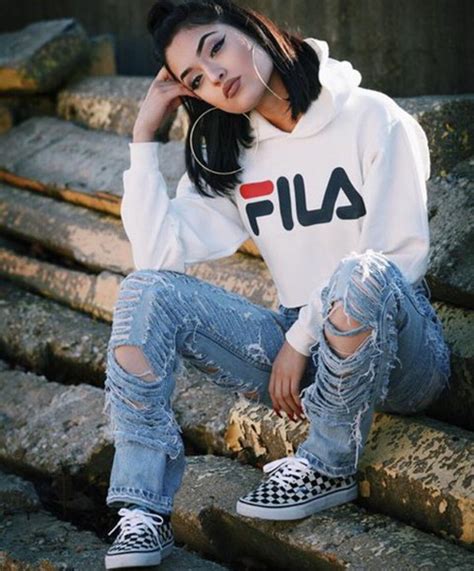 Ripped Jeans Hoodie Fila Cropped Hoodie Wheretoget