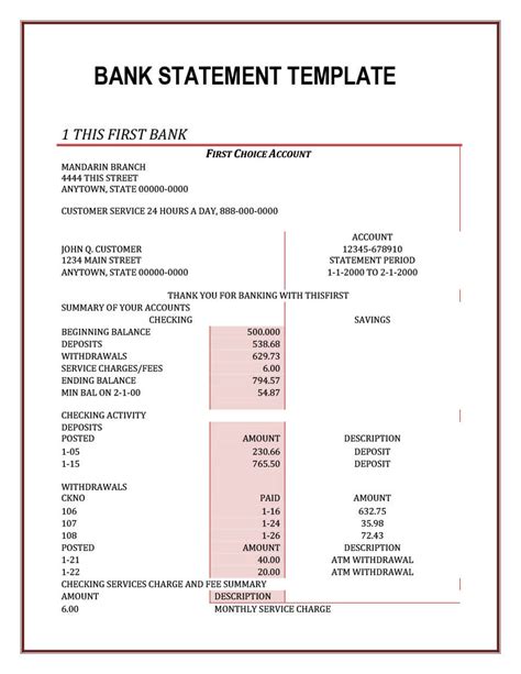 Editable Bank Statement Templates Free Template Lab For Blank