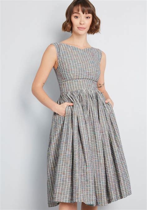 Modcloth Fabulous Fit And Flare Dress With Pockets Gray Modcloth