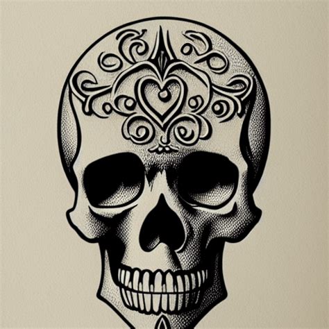 Skull With Filigree Drawing Graphic · Creative Fabrica
