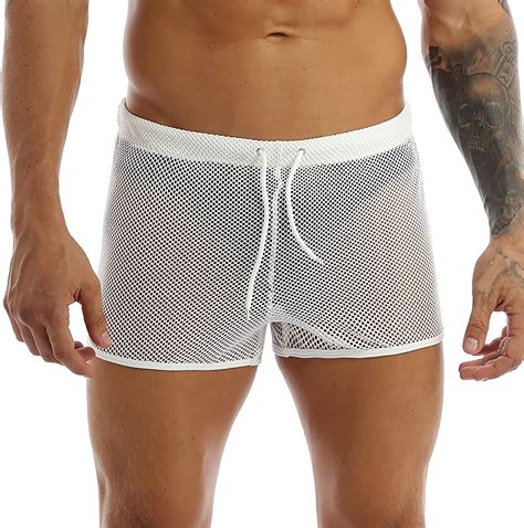 DPois Mens Low Rise Sheer Fishnet Loose Lounge Boxer Shorts Underwear