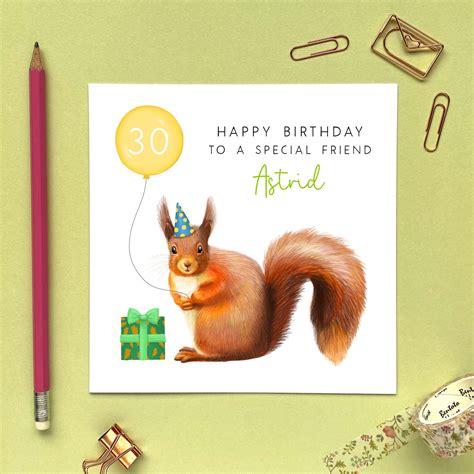 Personalised Red Squirrel Birthday Card For Her Him Etsy Uk