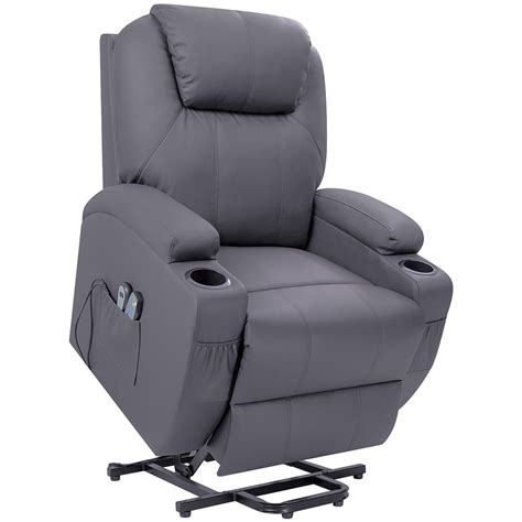 Walnew Power Lift Recliner With Massage And Heat Gray Faux Leather