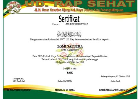 Contoh surat lamaran kerja security / satpam. Contoh Sertifikat .doc