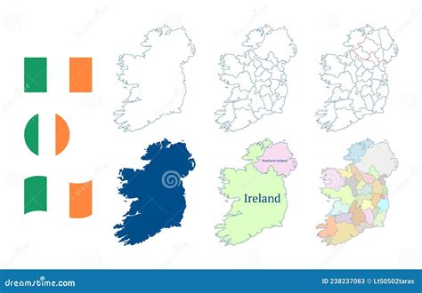 Ireland Map Detailed Blue Outline And Silhouette Administrative