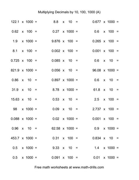 If you have 100 percent of 10 and you are seeking an outthere response here it is. Decimal × 10, 100, or 1000 (horizontal; 45 per page) (A)