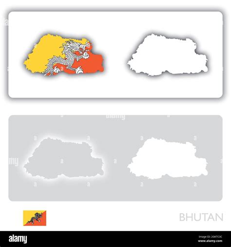 Carte Du Bhoutan Avec Drapeau Et Ombre Sur Fond Blanc Et Gris Image