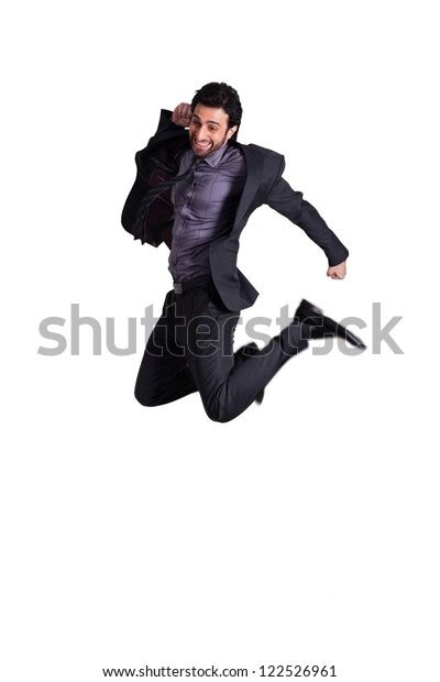 Happy Businessman Jumping Air Excitement Successful Stock Photo