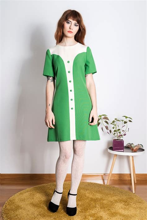 A Line Green Mod Dress Retro Scooter Dress 60s Custom Made Etsy