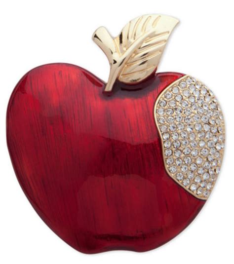 Anne Klein Gold Tone Bitten Apple Pavé Enamel Pin Brooch Jewelry