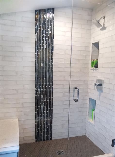 Vertical Band Of Accent Tile In The Shower