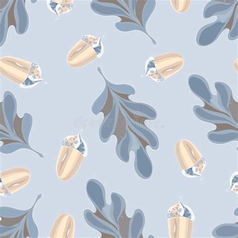 Seamless Vector Pattern With Autumn Leaves Oak Leaf And Acorn Drawing