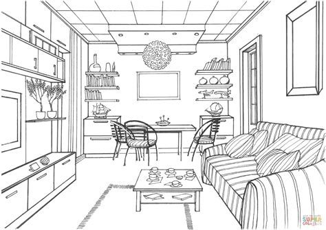 Living Room With A Luminous Ball Coloring Page From Interior Design