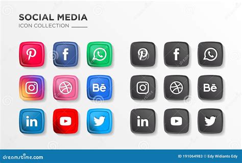 Realistic Social Media Logotype Collection Popular Social Media Logo