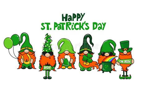 Happy Saint Patrick`s Day Gnomes With Green Beer Nordic Magic Dwarf Stock Vector Illustration