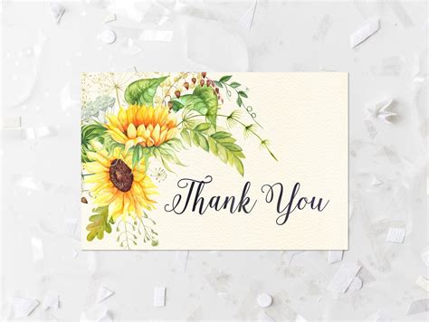Sunflower Thank You Card Printable Yellow Floral Thank You Etsy