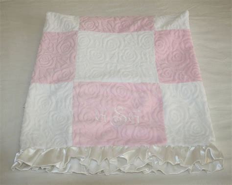 Carters Just One Year Baby Blanket Pink White Squares Minky Roses