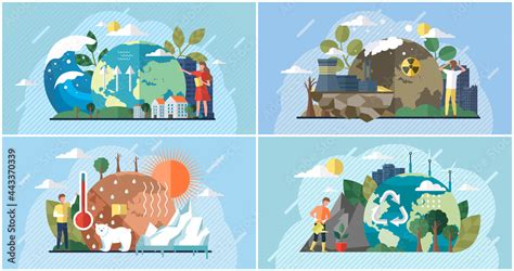 Set Of Illustrations About Impact Of Human Activity On Environment