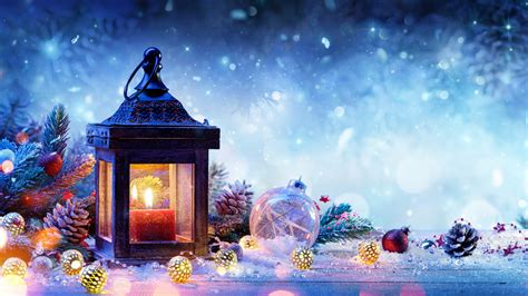 Photos Christmas Lantern Winter Snow Balls Candles 2560x1440