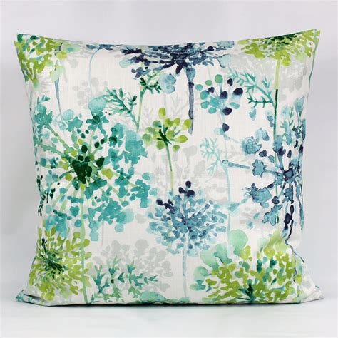 Blue Green Floral Throw Pillow Cover Teal Navy Floral Pillow Etsy Uk
