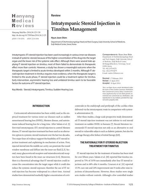 Pdf Intratympanic Steroid Injection In Tinnitus Management