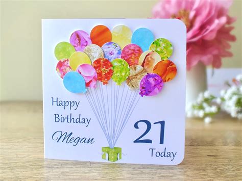21st Birthday Card Personalised Age 21 Birthday Balloons Etsy