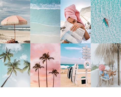 pink and blue beach vibes aesthetic collage kit wall decor etsy