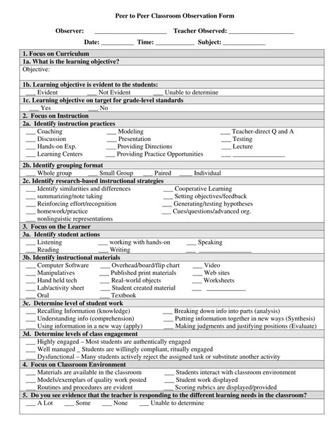 Free 5 Classroom Observation Forms In Pdf F82